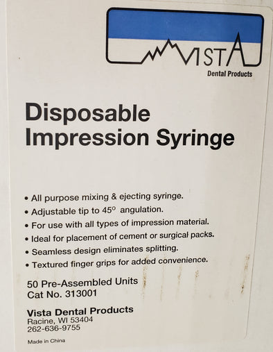 IMPRESSION SYRINGES (#313001) DISPOSABLE (50) **CLEARANCE** - by VISTA
