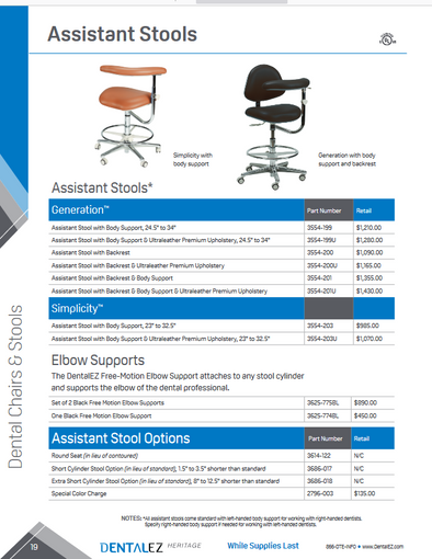 Generation & Simplicity Assistant's/Operator Stools *Call for Pricing* - by Dental EZ