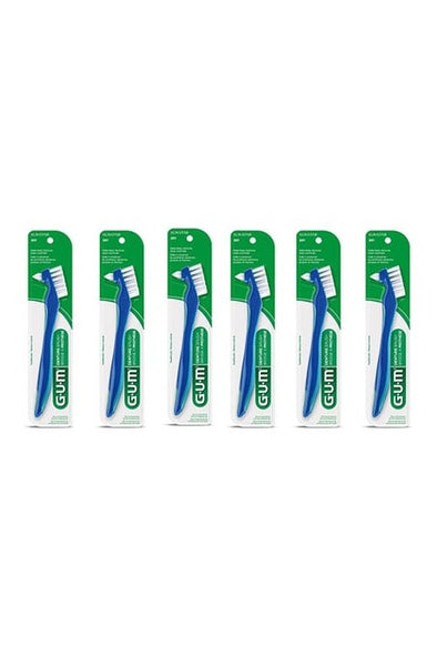 GUM Denture Brush - Flat Trim and Firm Bristles, *CLEARANCE* 6/BG. Short Handle with Lever - by BUTLER