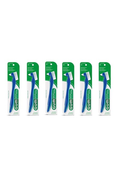GUM Denture Brush - Flat Trim and Firm Bristles, *CLEARANCE* 6/BG. Short Handle with Lever - by BUTLER